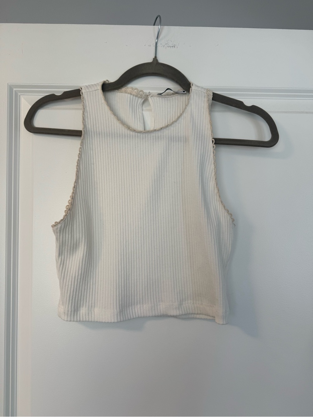 Zara Cream Ribbed High-Neck Crop Tank